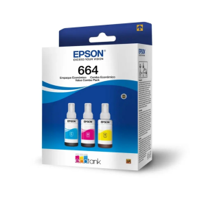 Botella de Tinta Epson T664 Amarillo, Cian, Magenta 70ml (T664520-3P)