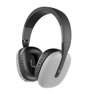 Over-ear wireless headphones in black and light gray, with a padded headband and left-earcup marked 'L'
