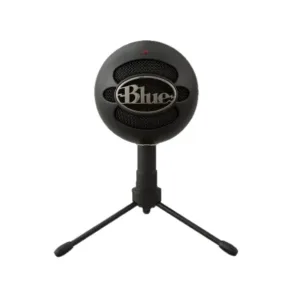Blue Yeti USB microphone on a small tripod stand, centered and ready for recording
