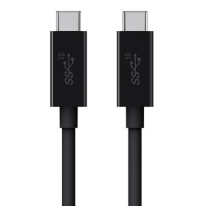 Two black USB-C cables shown side by side with silver USB-C connectors facing up.