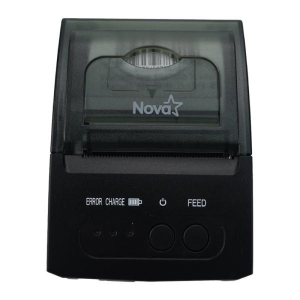 Compact Nova thermal printer with translucent top cover and a FEED button; front panel shows status lights labeled ERROR and CHARGE.